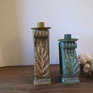 Enesco distressed painted candle holders
